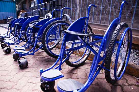 blue wheel chairs